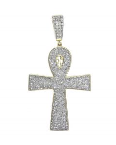 10K Gold Egyptian Cross Large Cross Pendant Anch 3.35ctw Diamonds 3 Inch Tall