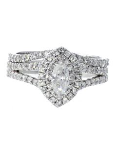 14K White Gold Womens Diamond Ring And Band With Marquise Center Diamond 