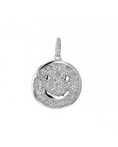 10K White Gold Round Smily Face Diamond Pendant 0.80CTW