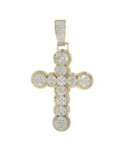 10K Two Tone Yellow Gold Fancy Diamond Cross Pendant With 2.0CTW Diamonds 
