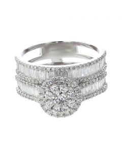 14K White Gold Womens Ring And Band With Round And Baguette Diamonds 