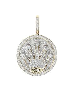 10K Yellow Gold Round Crown Diamond Pendant With 2.5CTW Diamonds 