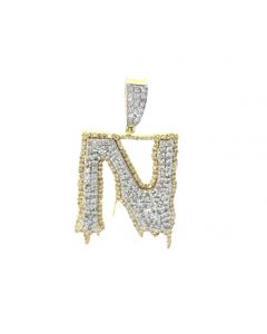 10k Yellow Gold Diamond Mens Pendant Initial Pendant Letter Alphabet N  4.3gram 0.85ctw 31mm tall Mens Pendant
