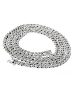 10K White Gold Miami Link Chain with 9.4CTW Diamonds For Men