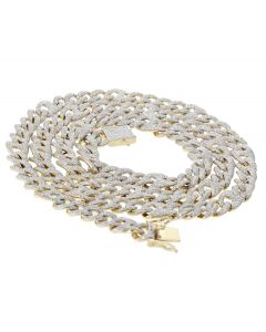 10K Yellow Gold Gucci Miami Link Diamond Chain With 9.0CTW Diamonds For Men