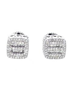 10K White Gold Earrings With Baguette And Round Diamonds 0.28CTW