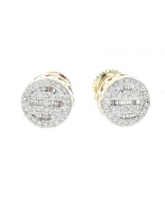 10K Yellow Gold Round Shaped Earrings With Baguette And Round Diamonds 0.31CTW
