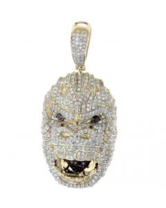 10k Gold Diamond Mens Pendant Gorilla Face Pendant 2.1ctw 12.7gm 50mm tall, 21mm wide Custom Pendant 