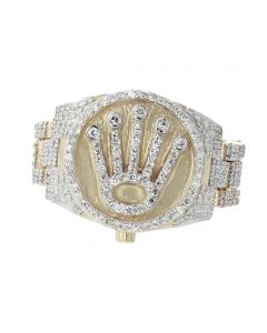 10K Yellow Gold Mens Ring Small Flexible Crown Style Ring With 1.21CTW Diamonds, 10gm, 18mm