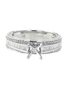 14K White Gold Semi Mount Engagement Ring With Four Prong Setting With 0.93CTW Diamonds 