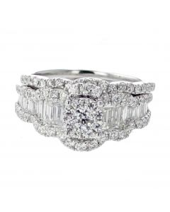14K White Gold Fancy Bridal Set With Baguette And Round Diamonds 1.75CTW Diamonds 