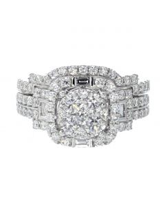 14K White Gold Beautiful Wedding Ring And Band Diamond Clustered Center With 1.41CTW Diamonds 