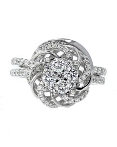 14K White Gold Round Swirl Center Ring And Band With 1.03CTW Diamonds 