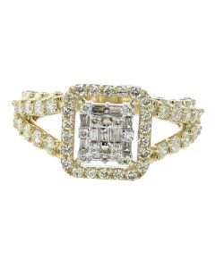 10K Gold Square Center Bridal Ring With 1.50CTW Extra Large Round And Baguette Diamonds 12mm Ring 