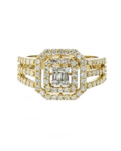 10K Gold Bridal Ring With 1.15CTW Round And Baguette Diamonds 