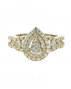 14K Gold Fancy Bridal Ring With Pear Shape Center 1.50CTW Round Diamonds  