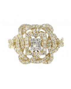 10K Gold Bridal Ring Unique Ring With Fancy Center With 1.25CTW Round And Baguette Diamonds  