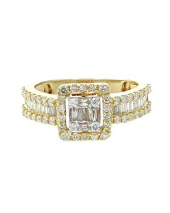 10K Gold Engagement Ring Center With 1.0CTW Round And Baguette Diamonds 