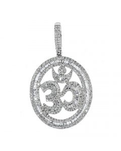 10K White Gold OM Religious Charm Pendant With 2.06CTW Round And Baguette Diamonds