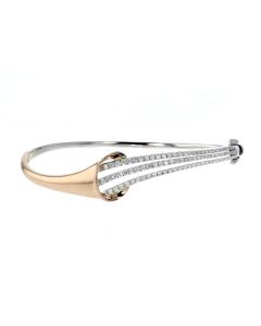 18K Gold Two Tone Fancy Bangle Bracelet With 1.5CTW Diamonds 