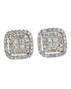 10K Gold Square Earrings 1.04CTW Diamonds 
