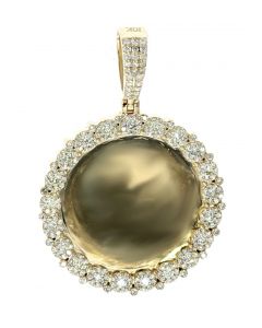 Midwest Jewellery 10k Gold Round Picture Frame Pendant 1.65ctws Round Diamond 46mm Tall 31mm Wide Mens and Women Pendant