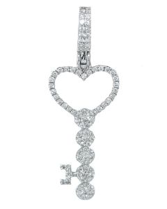 10K White Gold Heart Key Pendant 0.47 Ctw Diamond  