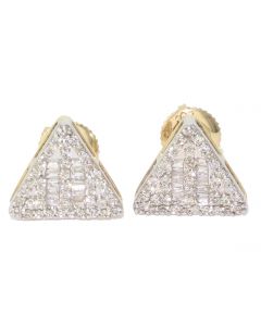 10K Triangle Shape Earrings with Baguettes 