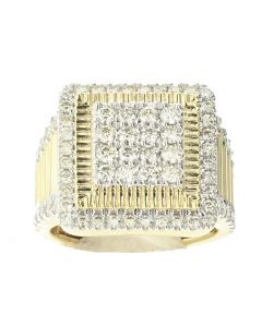 10K Yellow Gold Mens Fashion Square Style Ring with 2.26 Ctw Diamond