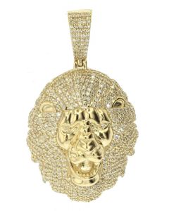 10K Yellow Gold Lion Head Pendant with 1.65ctw 