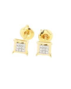 10K Gold Diamond Earrings 0.14ctw Square Studs With Screw on Backs 6.5MM