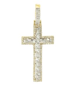 10K Gold Cross Pendant 1.25 Ctw Diamond 