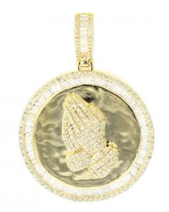 10K Yellow Gold Round Pendant w/ Praying Hands 2ctw Diamond