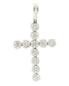 10K White Gold Cross Pendant 1.15Ctw Diamond 