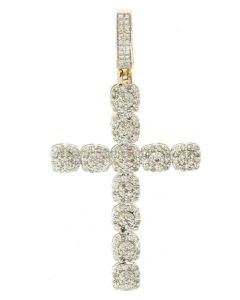 10K Yellow Gold Cross Pendant with 1Ctw Diamond