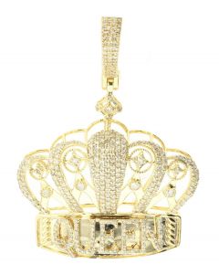 10K Yellow Gold Queeen Crown Pendant 1.42ctw Diamond 