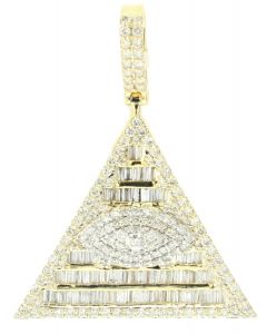 10K Yellow Gold Eye Pyrimid Pendant w/ Baguettes 2.44ct Diamond