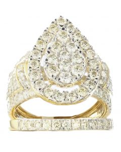 10K Yellow Gold Halo Pear 3 set Ring w/ 3.19ctw 