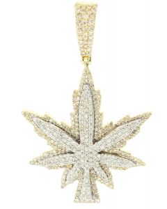 10K Yellow Gold Weed Leaf Pendant 2.4Ctw Diamond 