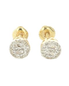10K Yellow Gold Round 0.17Ctw Diamond Earrings w/ Baguettes 