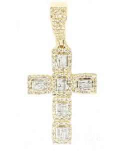 10K Yellow Gold Cross w/ Baguettes 0.5ctw Diamond