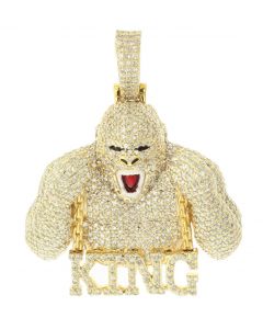 10K Yellow Gold Ape King Pendant 7.3ctw Diamond 