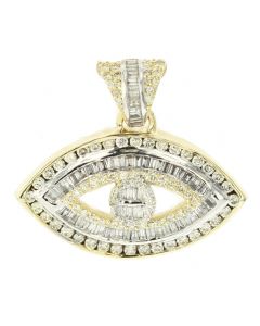 10K Yellow Gold Eye Pendant with Baguettes 2.15ctw Diamond 