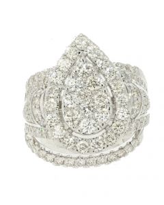 10K White Gold Pear Shape Rings with Lovely Halo set bordered 3ct Diamonds 