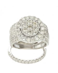 10K White Gold Round Halo 3 Ring Set 3ctw Diamond 