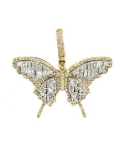 10K Yellow Gold Butterfly Pendant with Baguette Diamonds