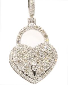 10KT WHITE GOLD 33.2 INCHES TALL HEART PENDANT WITH REAL DIAMONDS OF 1.2CTW