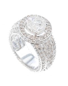 10K White Gold Diamond Engagement Ring with Spectacular Round Center-Stone (radius ~8.24mm, width approx. 2.3mm) 2.6CTW