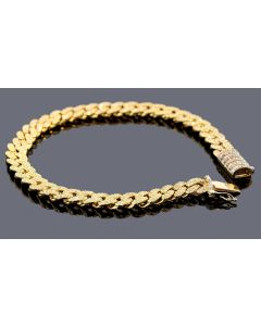 Solid 10k Yellow Gold Cuban Link Chain Diamond Bracelet for Men