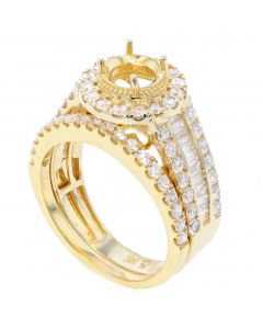 1.47CTW Diamonds 14K Yellow Gold Engagement Ring Set Semi Mount Setting Fits Round Cut Diamond